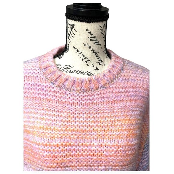 Vero Moda Pink Pastel Chunky Knit Sweater Striped Retro Y2K Preppy Womens Size M - Picture 2 of 10